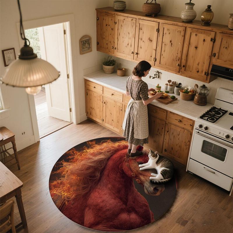 Red Horse,Round Area Rug,Carpet Rug for Living Room Bedroom Sofa Playroom Decor,Non-slip Floor Mat