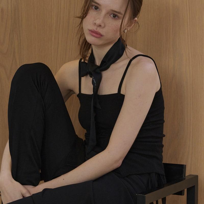 Ssecondo S’secondo long plain silk scarf_Black