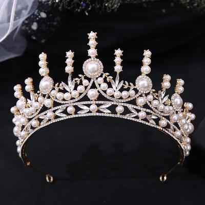 New Bridal Tiara White Pearl Crown Rhinestone Crown Wedding Accessories Princess Hair Accessories