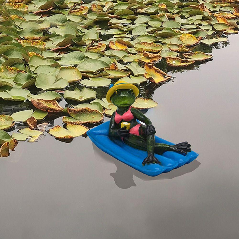 Crafts Resin Frog Statue Cute Cartoon Animal Sculpture Waterproof Floating Pond Ornament Fish Pond