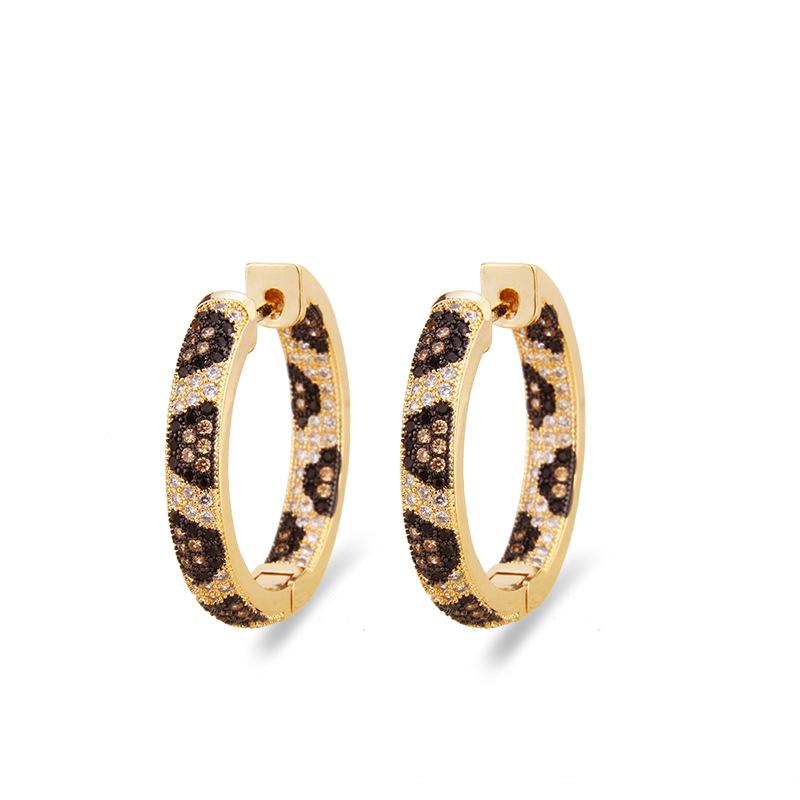 Gold-Plated Leopard Print Zircon Hoop Earrings: Fashionable European & American Style Multi-Design Studs