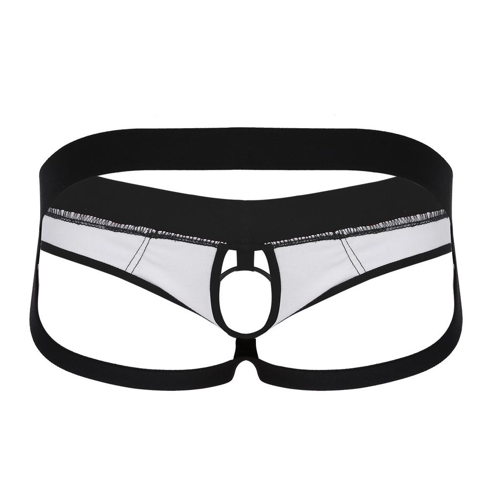 Mens Faux Leather Open Back Hollow Out Jockstrap Low Rise Bikini O-Ring Underwear