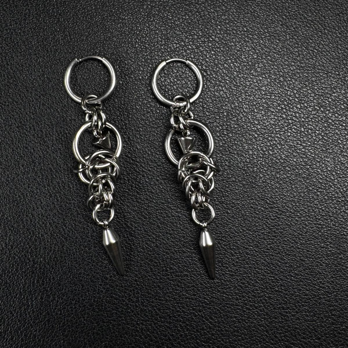Punk Jewelry Chain Patchwork Stud Long Unisex Earrings Stylish Edgy Geometric Stud Y2K Earrings Gothic Accessories Grunge Rock