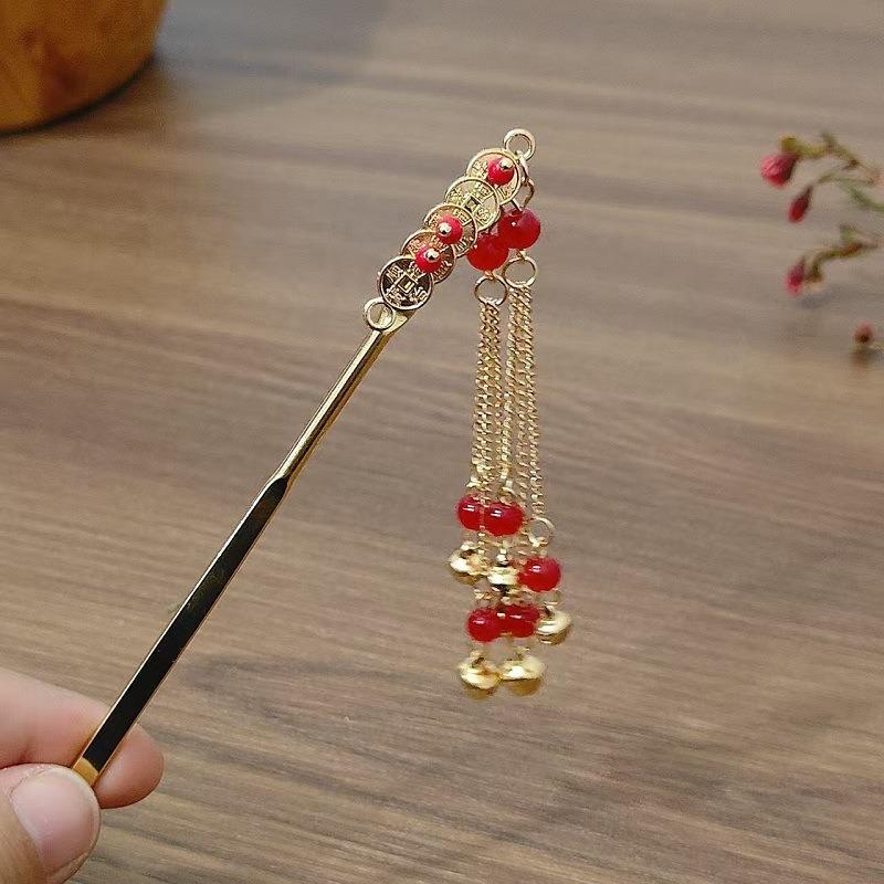 

1pc Fashion Ancient Style Copper Coins Bells Tassels Hairpins New Chinese Style Money Flower Steps Hairpins Hanfu Headwear