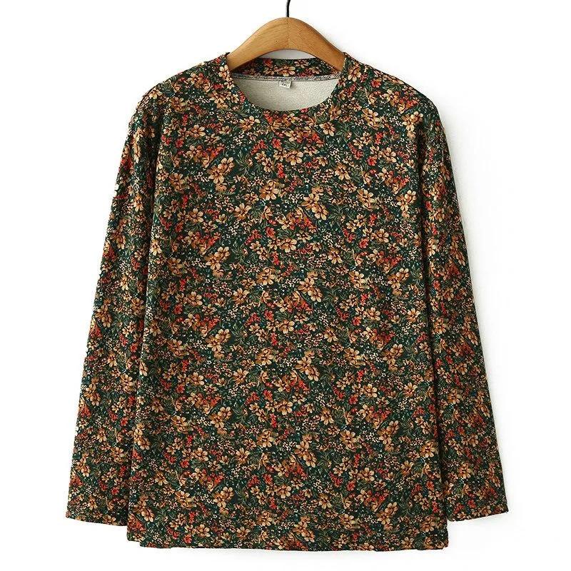 Middle-aged and Elderly Women's Spring and Autumn New Floral Long-sleeved Bottoming Shirt Tops