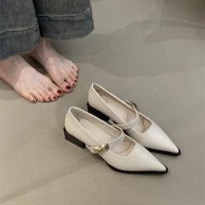 Chaussures Mary Jane à talon épais tempérament nouveau élégant français vert bout pointu mot avec chaussures de commuting