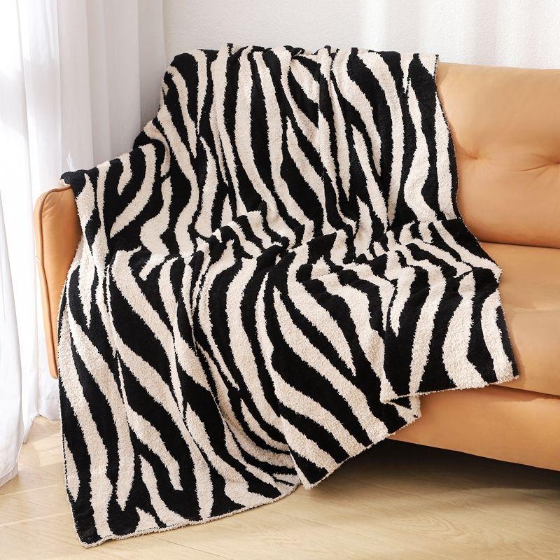 Luxusní fleecová deka na pohovku se zebřím vzorem - Poloplyšová deka na zdřímnutí v kanceláři a dekorativní deka do letadla