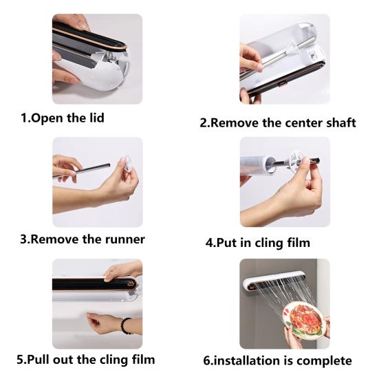 Cling Film Cutter Wall Mount Punch Free Hidden Blade Magnetic Wrap Dispenser Tear-Free Large Roll Disposable Plastic Wrap Cutting Box Kitchen Supplies