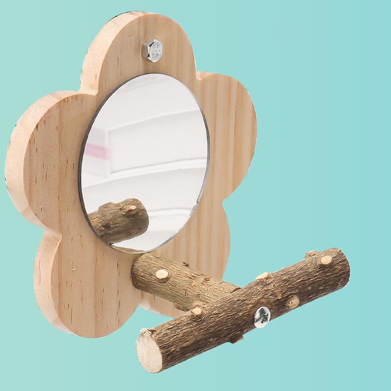 Holz Vogel Sitzstange Naturholz Vogel Sitzstange Ständer mit Spiegel Papageien Plattform Käfig Zubehör Ast Sitzstange Stange Ständer