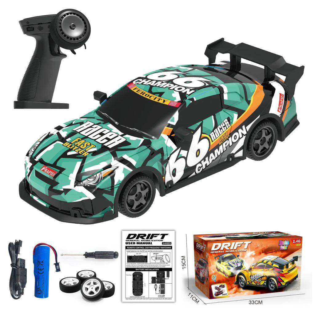 1/18 Rc Drift Racing Car 2.4G Radio Controlled Vehicles Remote Control High-Speed 4Wd Drive Cars with Light Drifting Model Toys