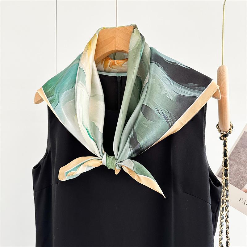 High-end Oil Painting Peony Silk Silk Scarf Women's Spring Summer Fashion Versatile Mulberry Silk 70CM Square Scarf Shawl Scarf