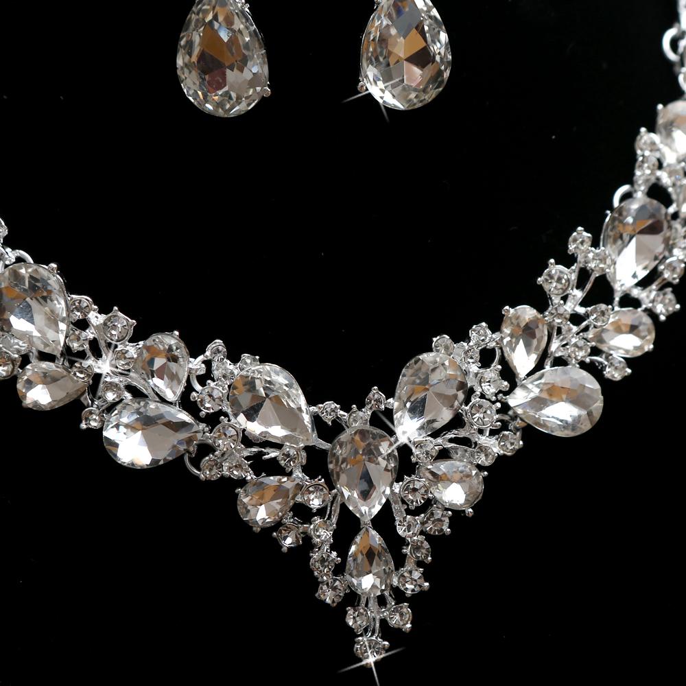 3pcs Luxury Elegant Zircon Set Teardrop Shaped Wedding Necklace Earring Fashion Party Bride Copper Zircon Set Accessorie Gift