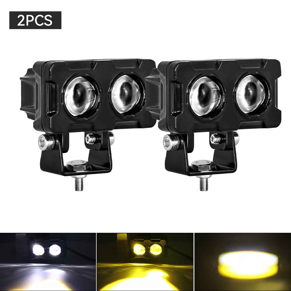 Universal Motorcycle LED Headlight Projector Lens Dual Color ATV Scooter Driving Lamp Fog Light Auxiliary Spotlight Lamp