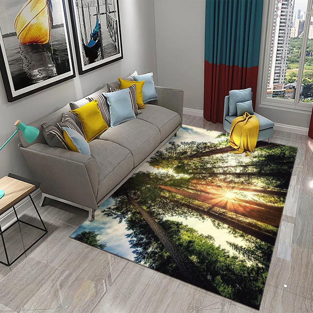 Forest Carpet Natural Landscape Rug Green Grass Rectangle Area Rugs for Adults Yoga Mats Bedroom Living Room Decor Soft Door Mat