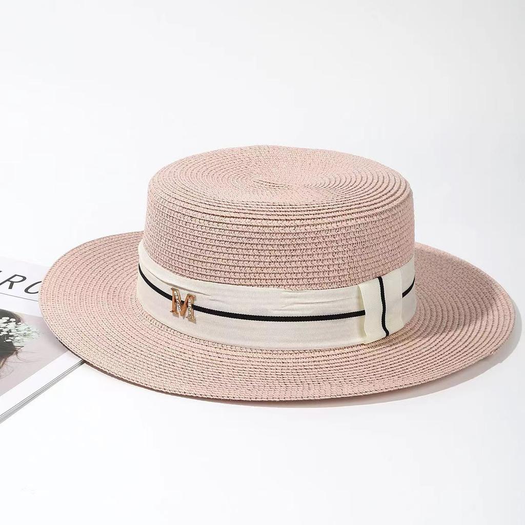 M-standard Flat-topped Straw Hat Retro Joker Beach Sun  Hat in Summer Beanies for Men