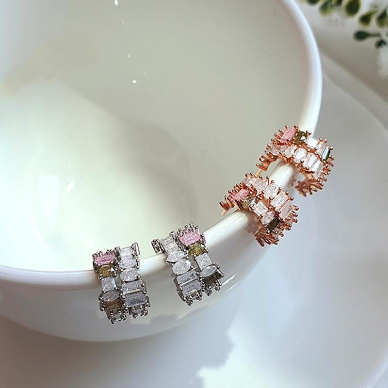 

Ronami Mix Earrings Crystal Ring Women s Color Cut Silver