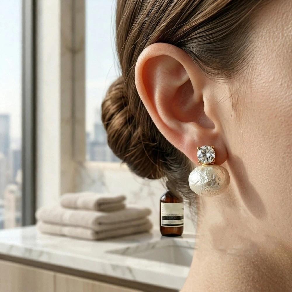 Light Luxury Zircon Stud Sweet Crystal Drop Earrings Simple Pearl Studs  Women
