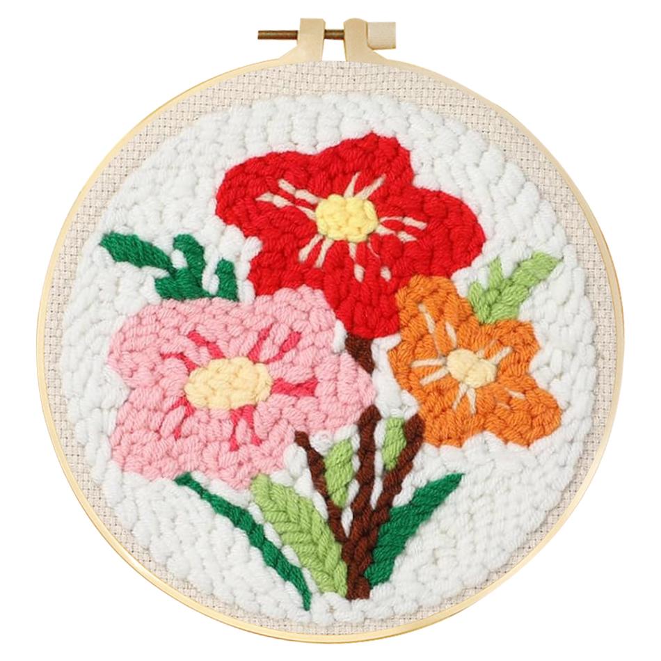 Floral Pattern DIY Punch Needle Embroidery Kit with Yarn Starter Kit Poking Cross Stitch Tools For Knitting Magic Tufting Set