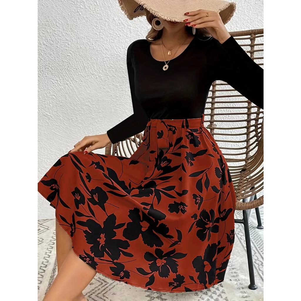 IHUASU Rochie de Damă Toamnă Iarnă Culoare Solidă Gât Rotund Mânecă Lungă Slim Șliț Temperament