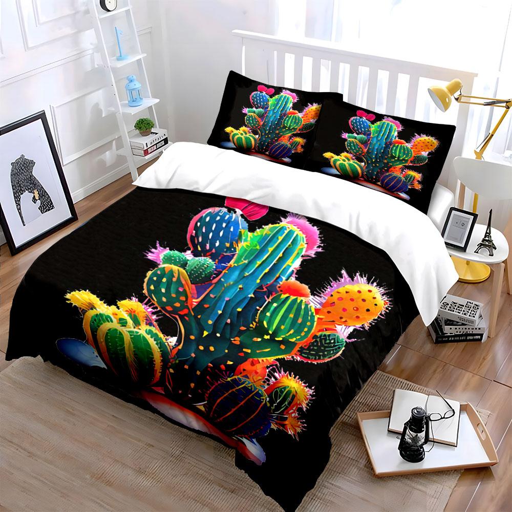 Colorful cactus plant pattern. Bedding sets Duvet cover sets Duvet covers Pillowcases(1* Duvet Cover 2* Pillowcases without duvet insert)