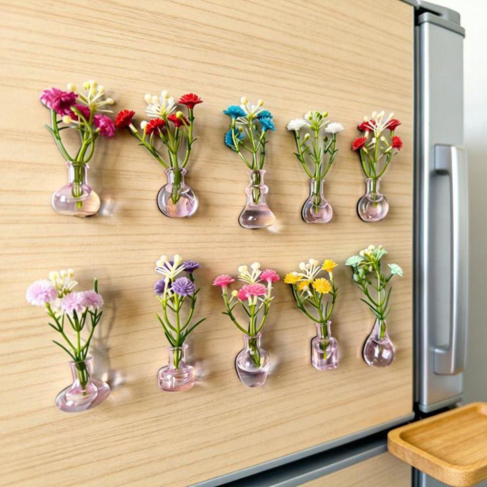 8/10 Stück DIY Mini-Glasvasen-Magnete Moderne Kreative Kühlschrankmagnete Vase 3D mit künstlicher Blume Winzige magnetische Knospenvasen
