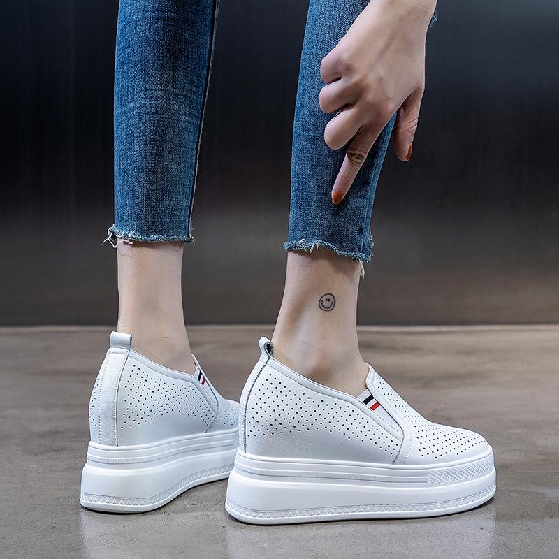 2026 Spring/Summer Little White Women's Shoes, New Holey Shoes, Platform Cake Thick-Soled Height-Increasing Breathable Casual Shoes
