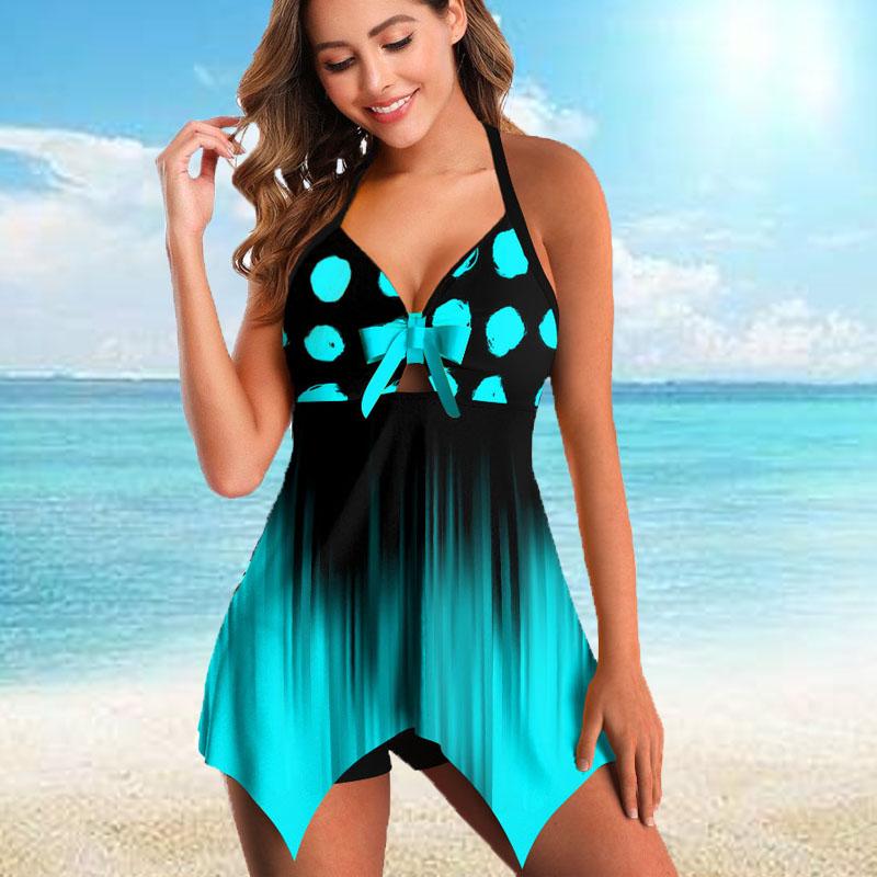 

Женский купальник с красивым задним бретелем и зеленым цветочным принтом, бикини с коротким топом, купальник 6XL синий