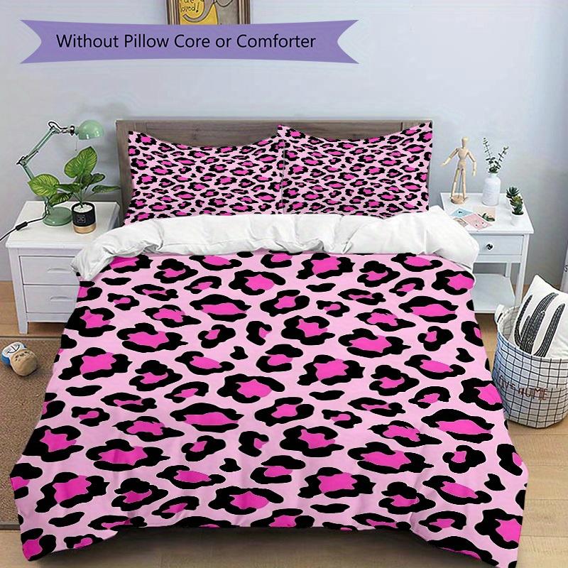 3Pcs Pink Leopard Print Printed Bedding Set, Breathable And Soft,(Includes 1 Duvet Cover And 2 Pillowcases, Quilt Not Included) yy250815155
