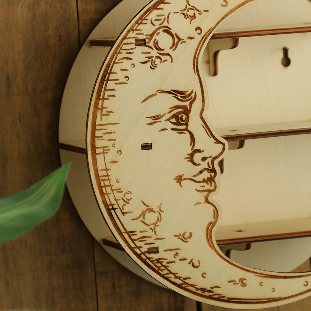 Holzregal Mondgesicht Ausstellungsständer Schweberegal Wanddeko Wandregal Boho Heimdekoration Kristallhalter Wandorganisator