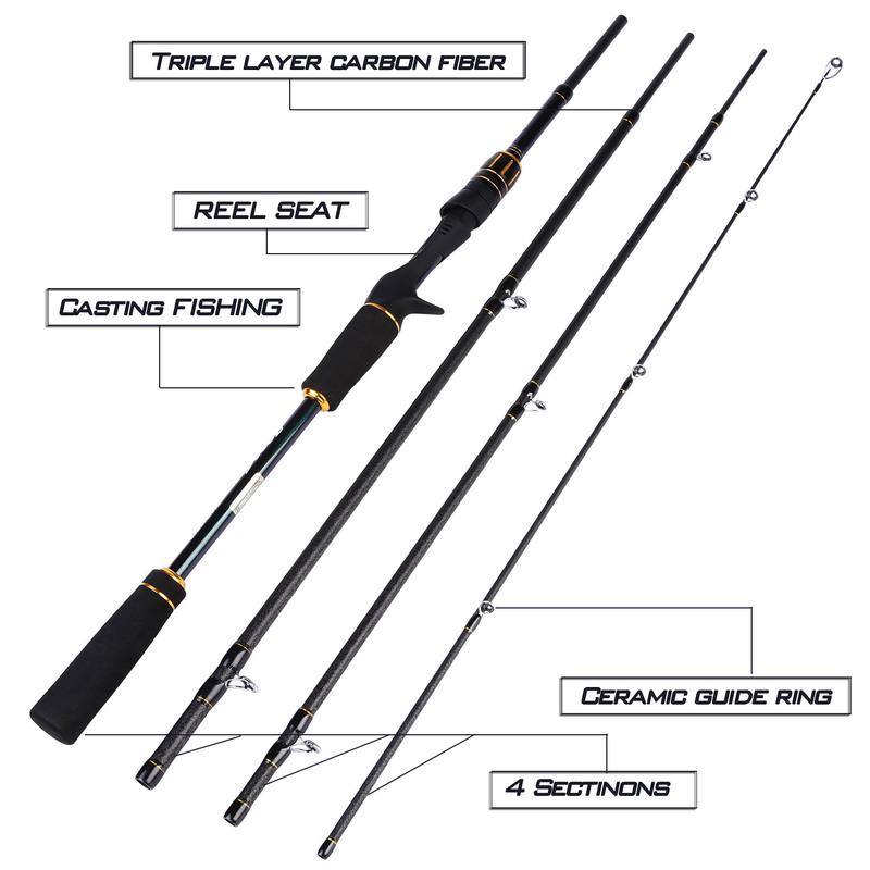 Fishing Pole Fishing Reel Set Casting Fishing Rod Combos 4 Section Baitcaster Rod 18+1BB Casting