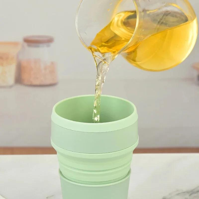 350ML Silicone Folding Cup Collapsible Mug With Cover Coffee Travel Outdoors Portable Water Drinking Tea Cups