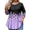 Top Moda da Donna Stampa Floreale Taglie Forti Manica 3/4 Orlo Arrotondato Girocollo