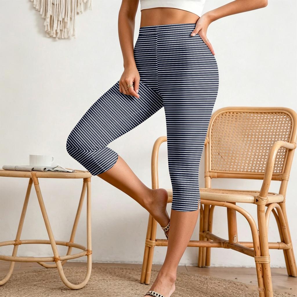 Women's Casual Elastic Waist Capri Pants Slim Fit Lightweight Stretchy Cropped Trousers with Side Slit Detail for Everyday Wear