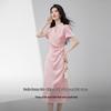 Elegant New Chinese Style Jacquard Puff Sleeve Midi Dress