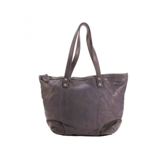 Tote Bag - LE TEMPS DES CERISES - Sana 2 - Black Leather - Shiny - Zipped
