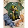 T-shirt da Donna Vintage Stile Artistico Elegante con Stampa Tematica Manica Corta