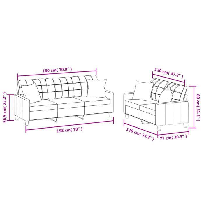 VidaXL Sofa Set with 2 Pcs Cushions, Sofas with Armrests and Backrest, Furniture Set, Living Room Furniture, 3201392