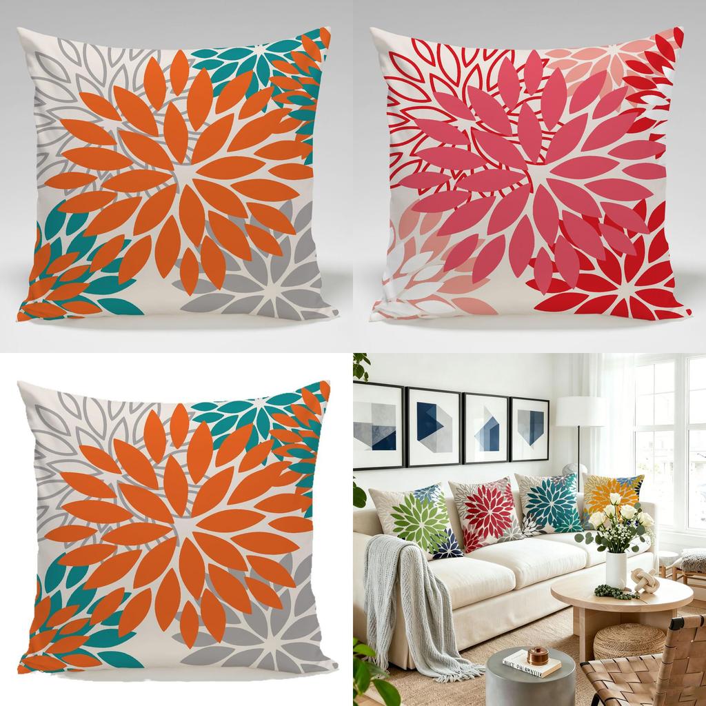 Geometric Color Flower Pillow Cover Polyester Fabric Modern Decor For Living Room