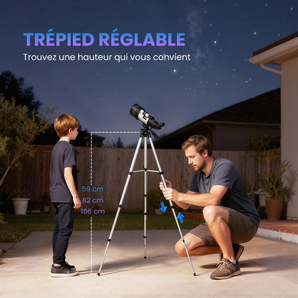Astronomical Telescope, 70 mm, 100X/50X/30X, 3 Eyepieces, 76 x 76 x 133 cm, White