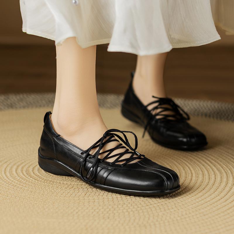 Móda 2025 Jaro Nové Dámské Lodičky s Nízkým Podpatkem Čtvercová Špička Základní Neformální Pracovní Pohodlné Měkké Pravá Kůže Černé Stručné Boty Žena