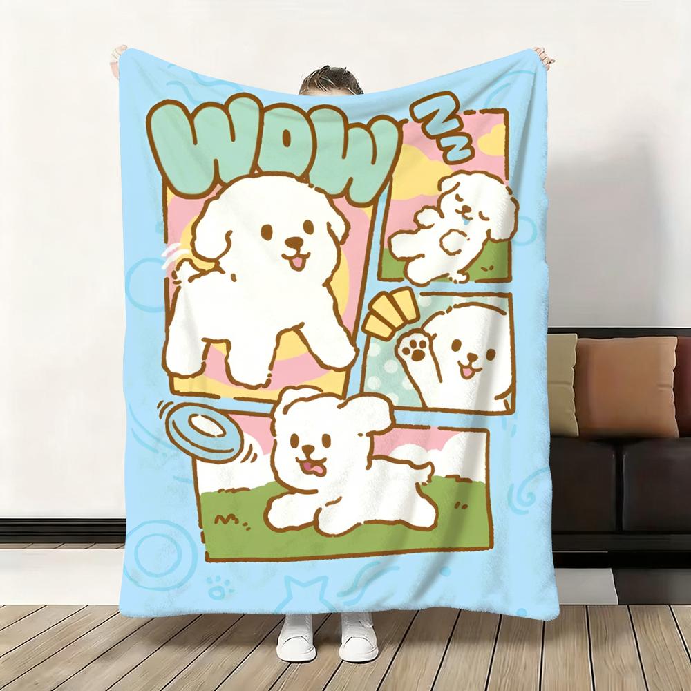Kawaii Cat Dog Throw Soft Flannel Blanket Warm Knee Skin-Friendly Throw for Sofa Office Bed Traveling Winter Oversize