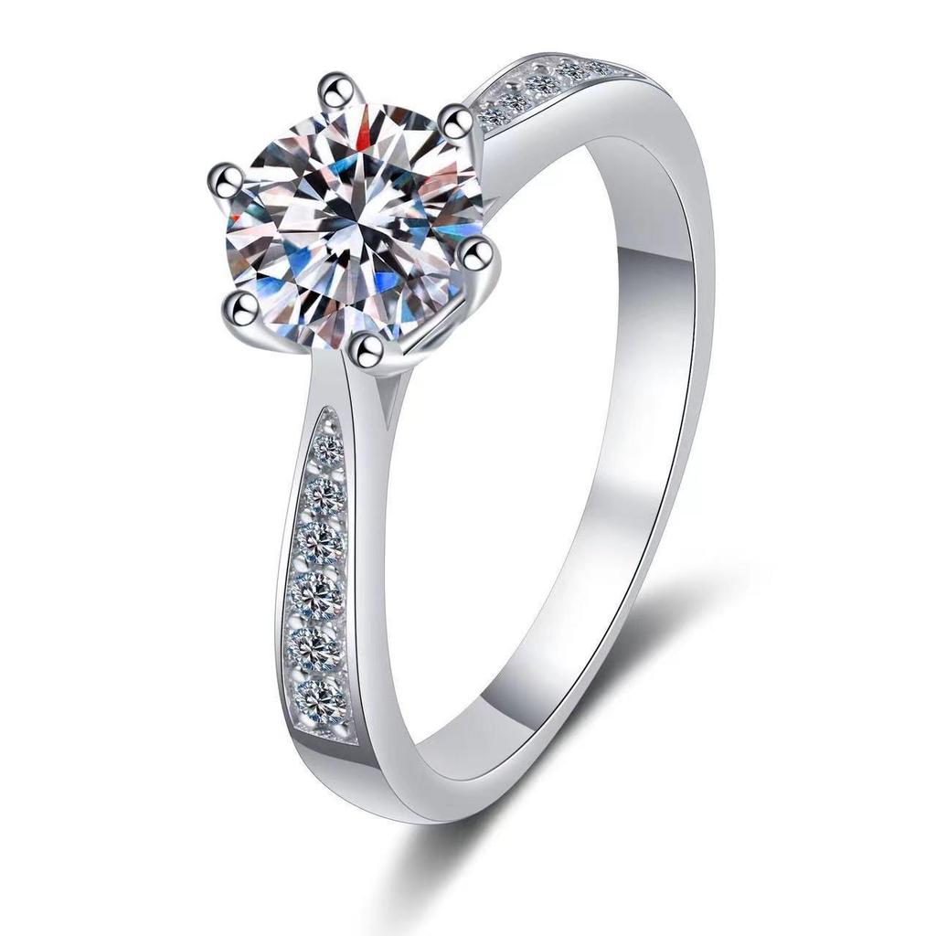 S925 Sterling Silver Women’s Ring - 1 Carat Moissanite, Korean Six-Prong Fashion Style