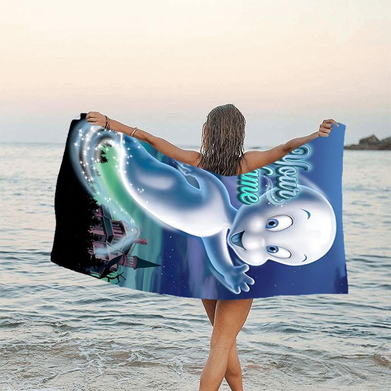 1pc Casper Beach Towel with Custom Name, Beach and Seaside Swimming Pool Equipment, Fashion Pattern, Rectangular, Travel Essential