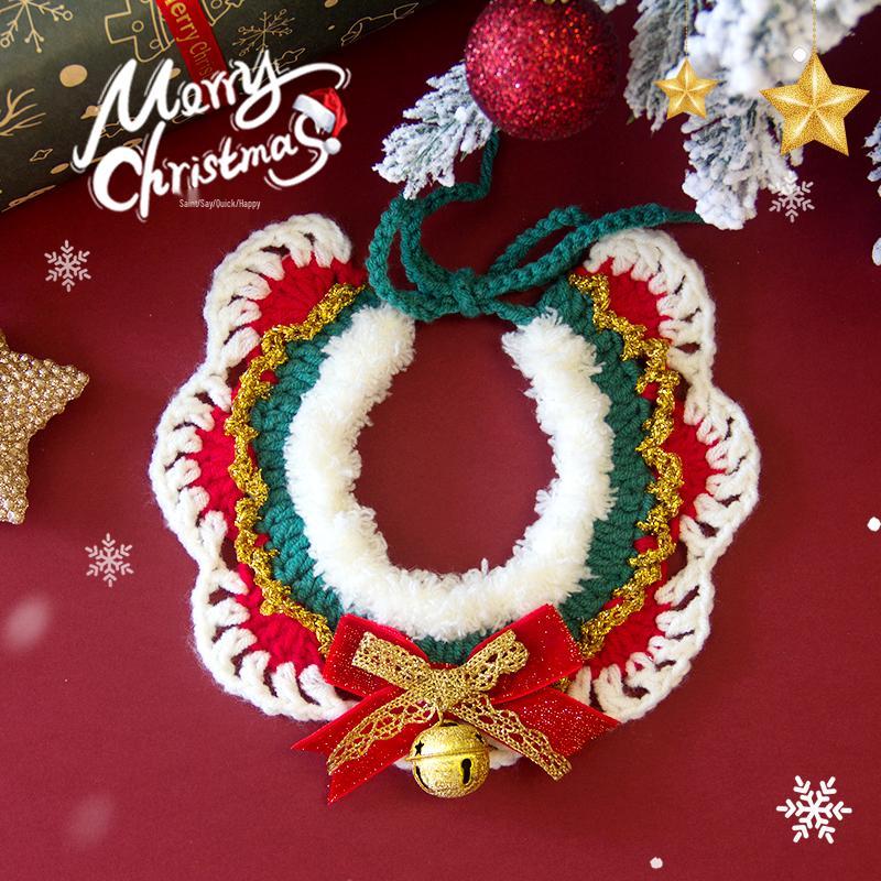 Hand-Knitted Wool Christmas Pet Snood Collar for Cats and Small Dogs