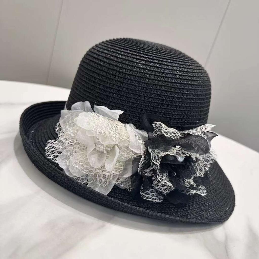 High Quality Summer Sun Hat For Women Elegant Flowers Hepburn Style Holiday Straw Hats Outdoor Travel Sun Protection Beach Hat