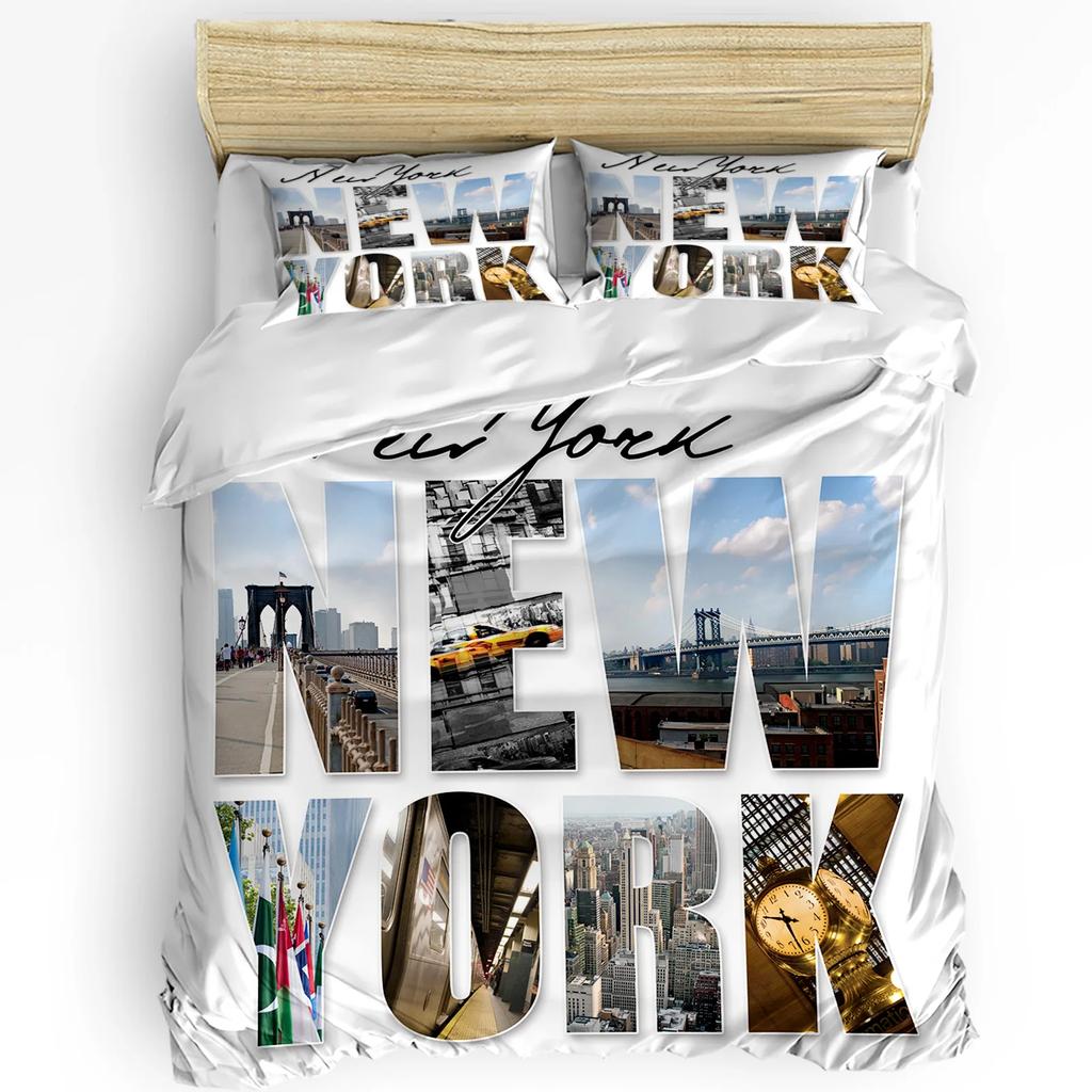 New York Bedding Set Comforter Duvet Cover Pillow Shams NYC That Never Sleeps Reflections On Manhat Bedding Cover Double Bed Set