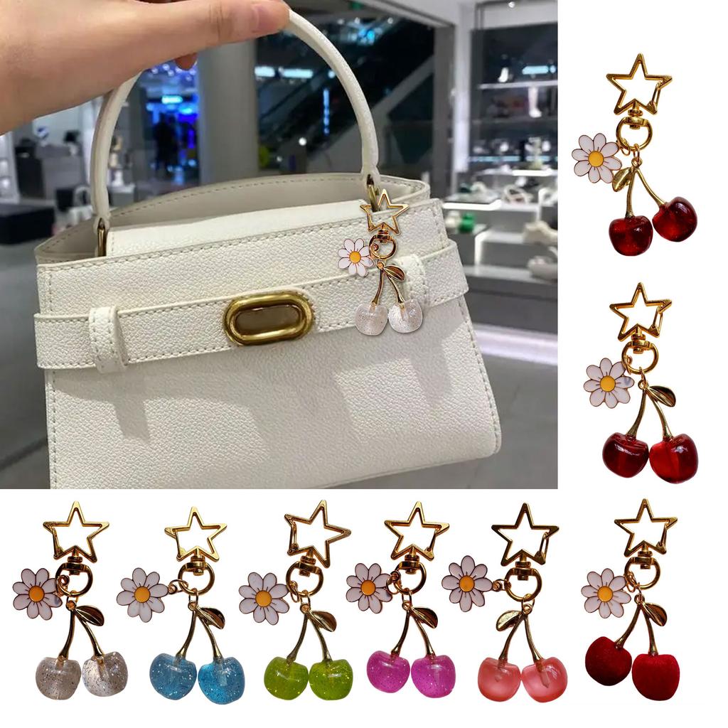 Cherry Flower Keychain Fashionable Fruit Pendant Key Holder Accessory Lightweight Bag Charm for Women and Girls