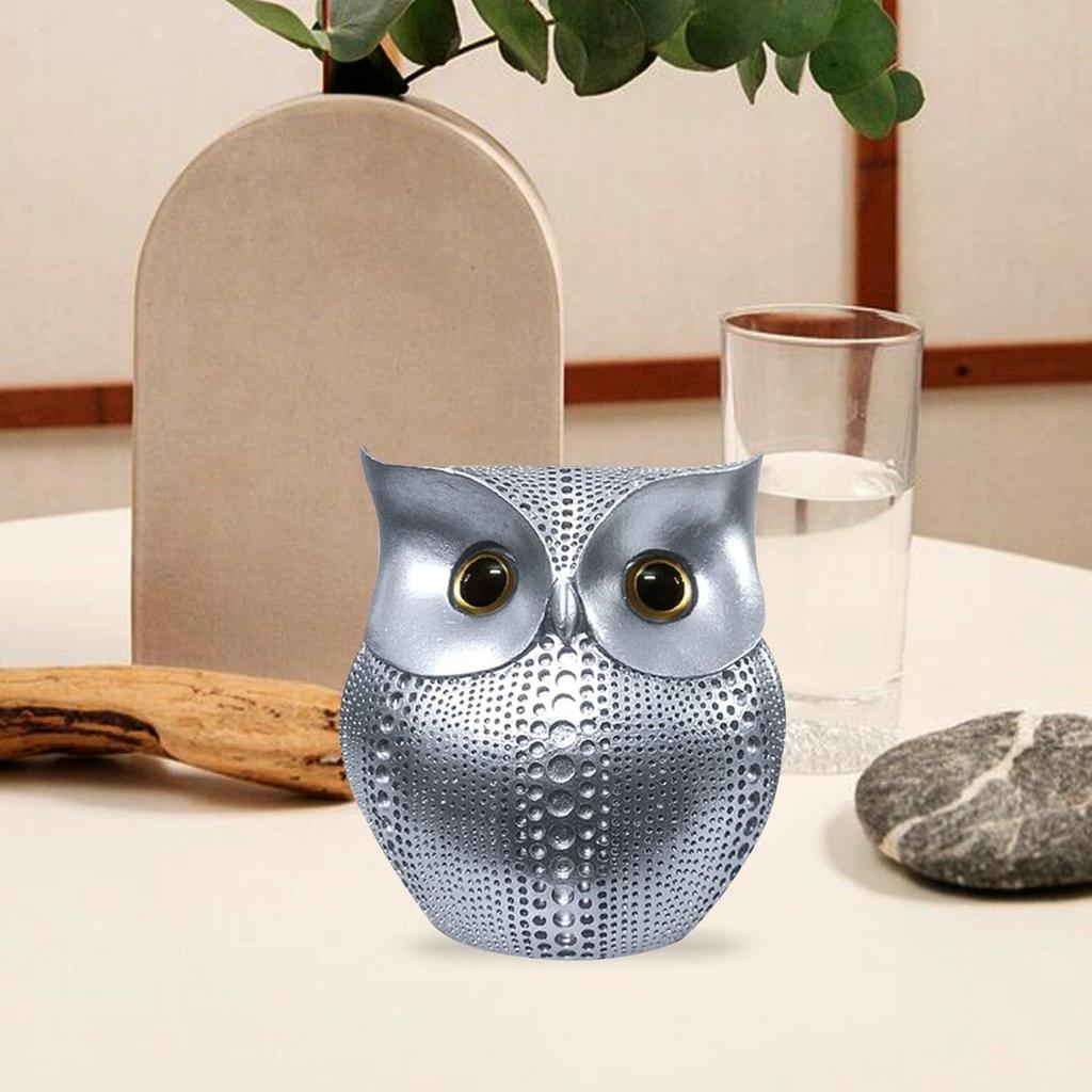 Modern Classy Happy Owl Resin Art Figure Showpiece (Pack of 1, Silver)
