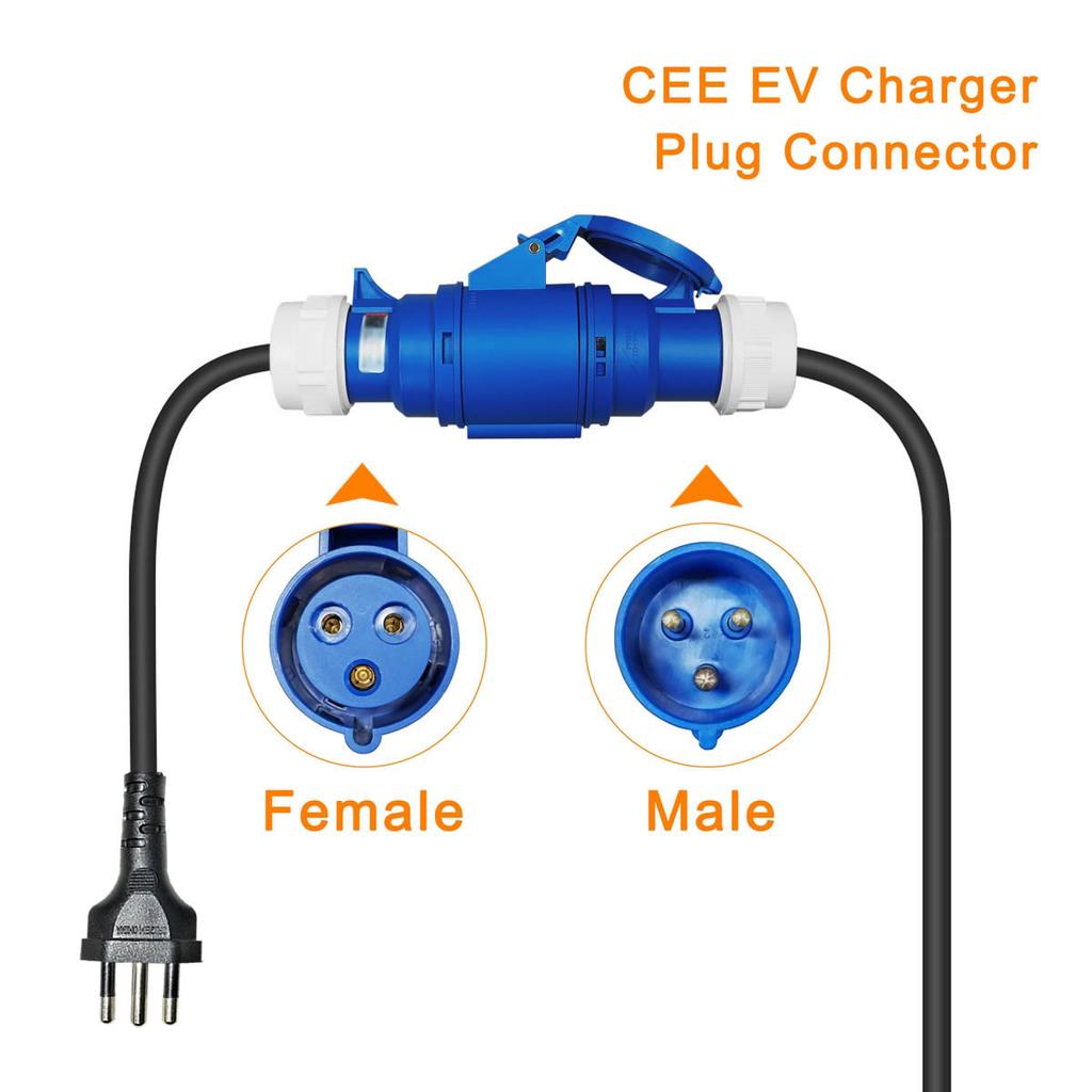 1-phase Blue Female CEE 32A Socket To 20A Brazilian Plug Adapter 7KW 32A To 3.5KW 16A Portable Electric Vehicle Charging Adapter