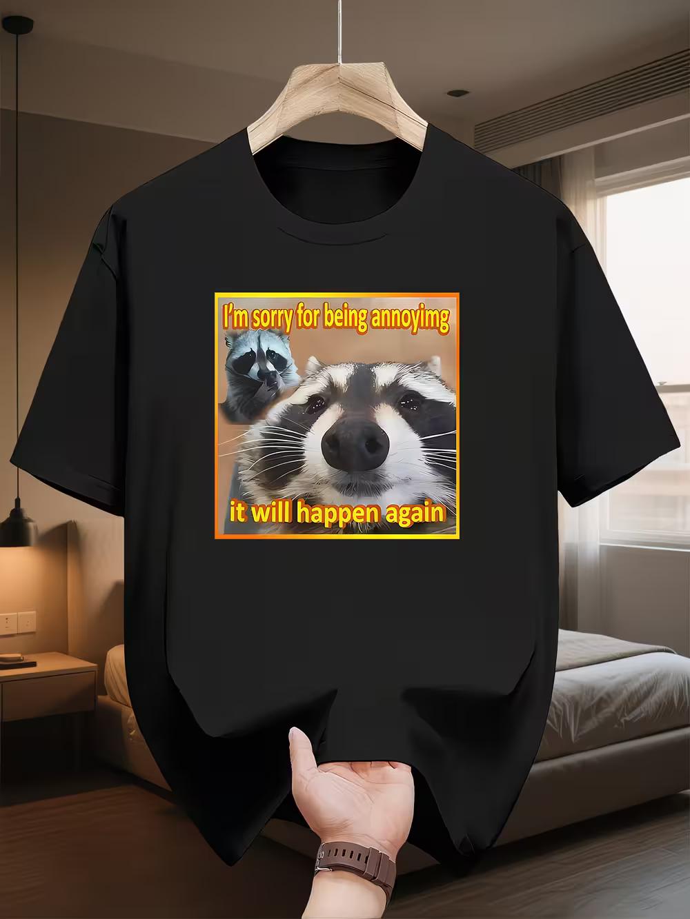 Funny Raccoon Meme T-Shirt - Sorry to Disturb Shirt - Sarcastic Animal T-Shirt - Vintage Style Graphic Tee XXXXL